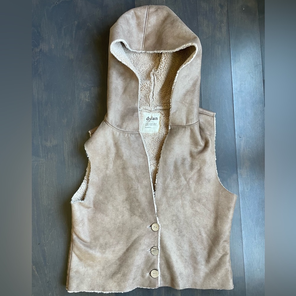 dylan Hooded Suede and faux fur Vest - Camel size large